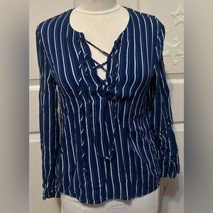 Wayf small Navy Blue Striped Lace-Up Women's Top